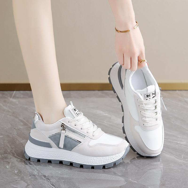 Fashion Spring and Autumn New Sneakers Fashion Round Toe Front Lace-up Colorblock Platform Non-slip Low-top Single Shoes