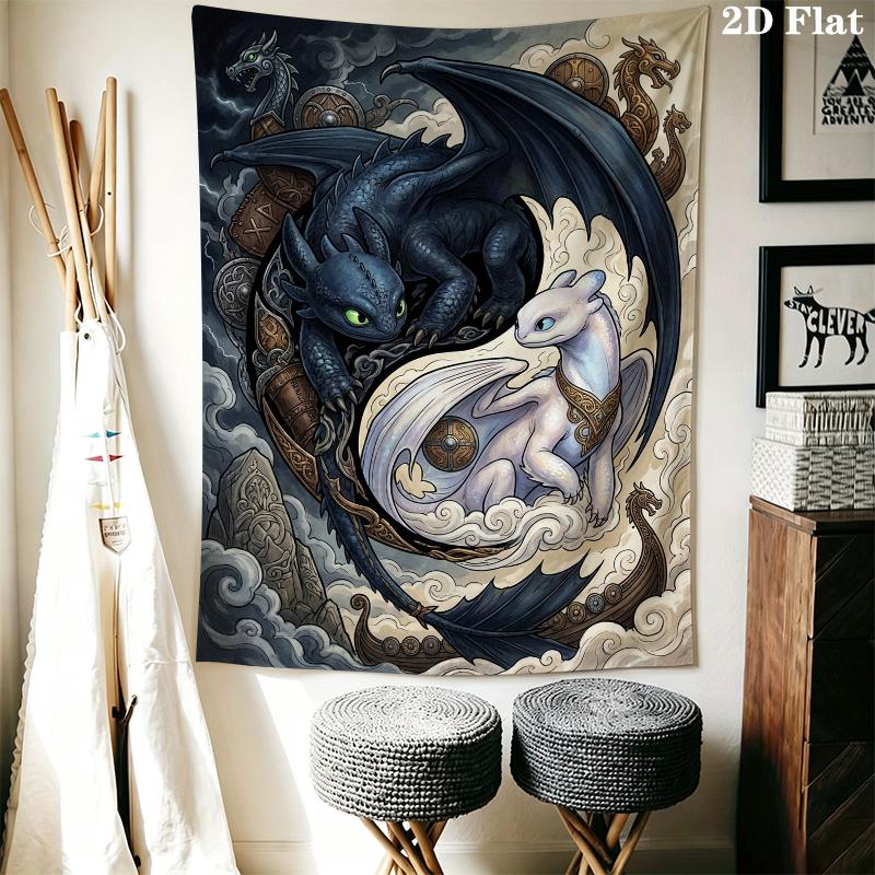 How to Train Your Dragon Wall Tapestry Aesthetic Wall Hanging Printed Fabric Blanket Decorative Tapestries for Bedroom Living Room Home Decor