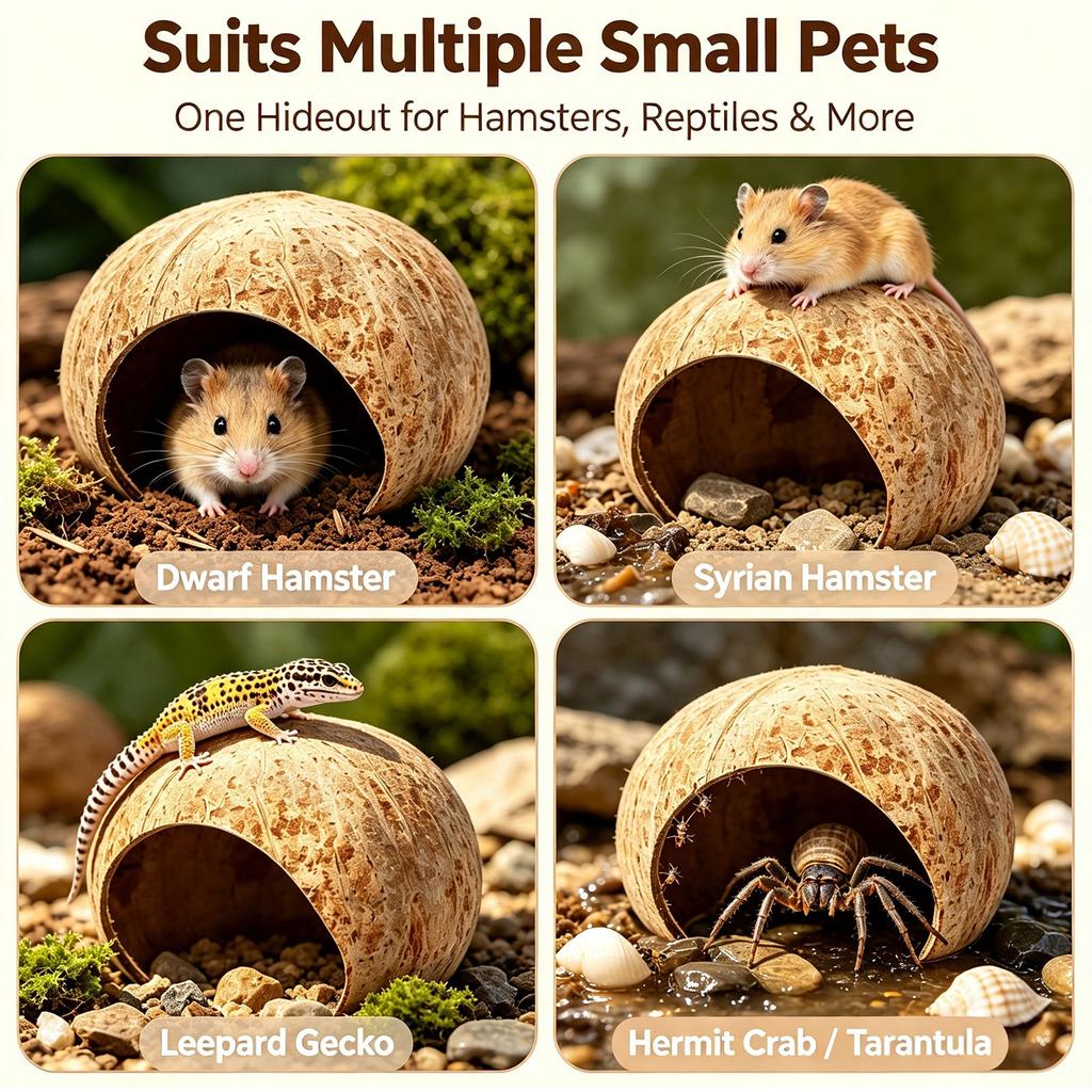 Natural Coconut Shell Hamster Nest Sturdy Coconut Leopard Habitat Bite-resistant Small Pet Toy Crawling Perching Tank Decoration