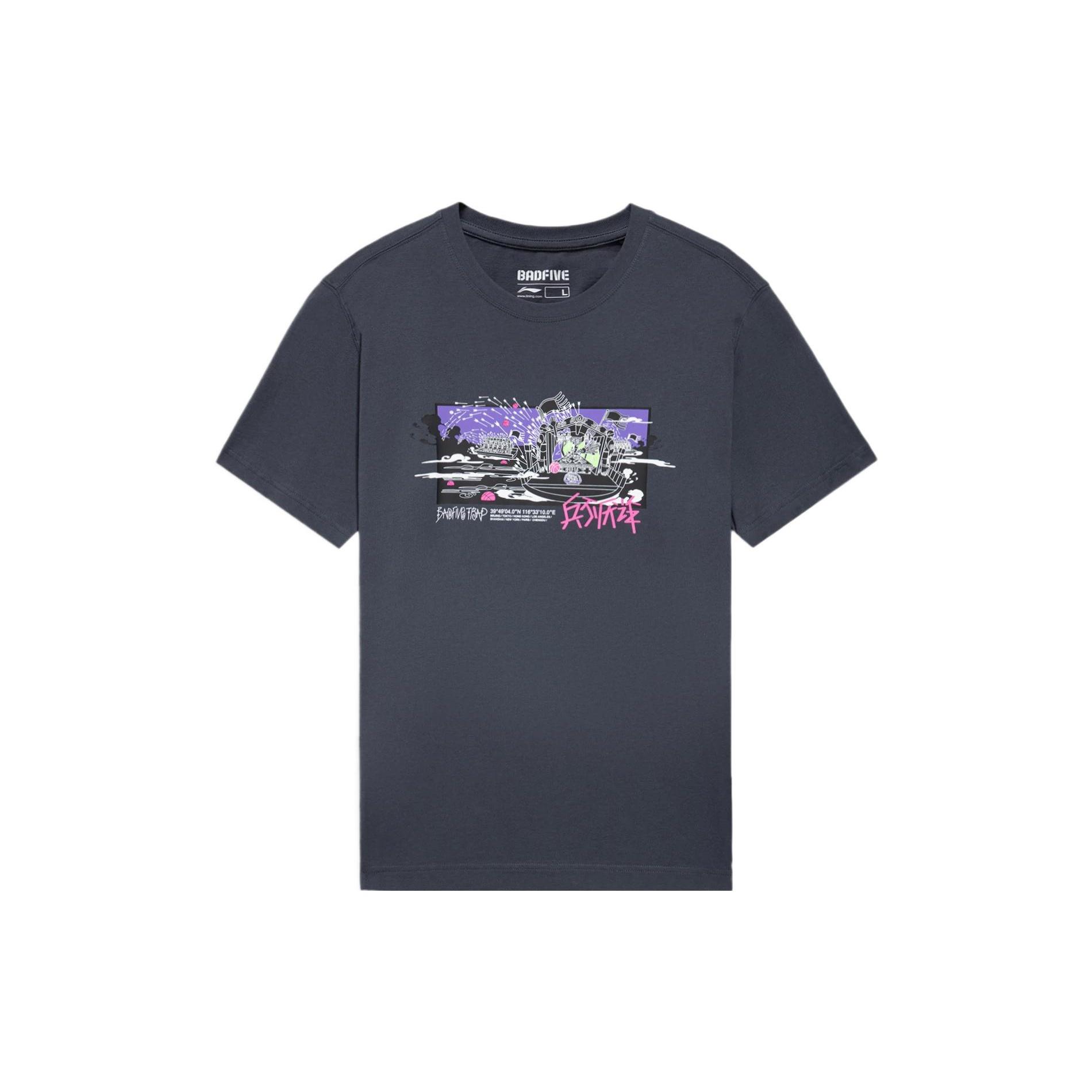 Li-Ning BadFive Graphic Loose Fit T-shirt Dark Grey Men s AHSS401-4 XL