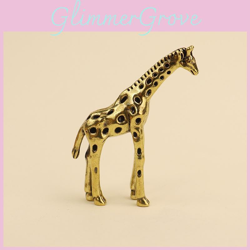 Brass Solid Giraffe Statue Desktop Decoration Vintage Animal Toys Figurines