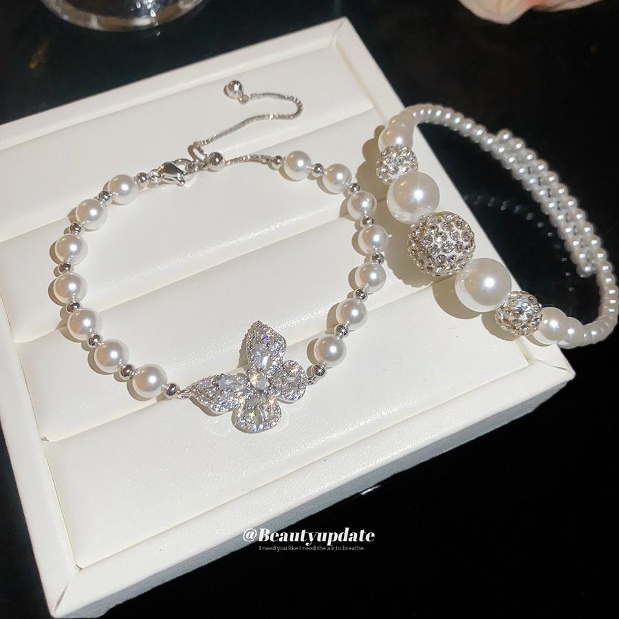 French Luxury Pearl & Zircon Butterfly Bracelet - Exquisite High-End Fashion for Women