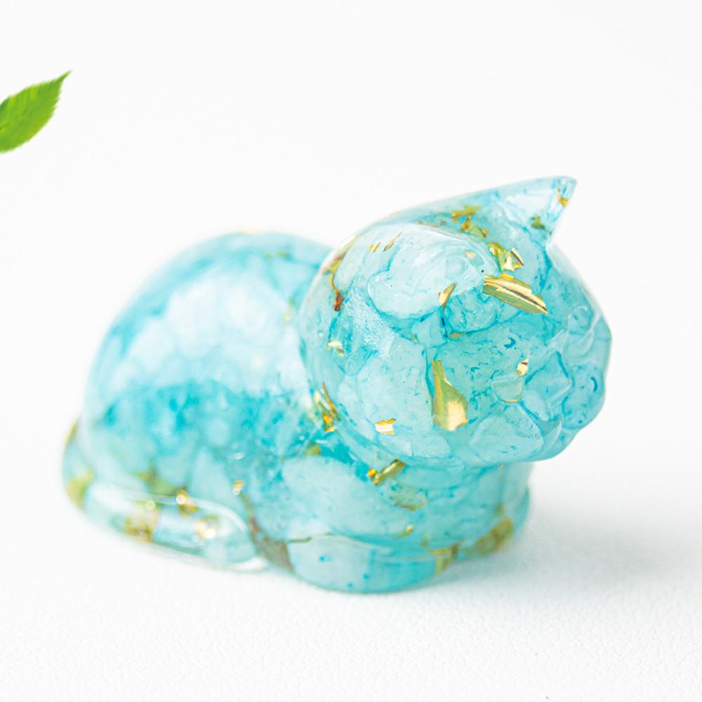 Cute Cat Resin Art Figurine With Crystals For Home Office Decor Gift For Kids