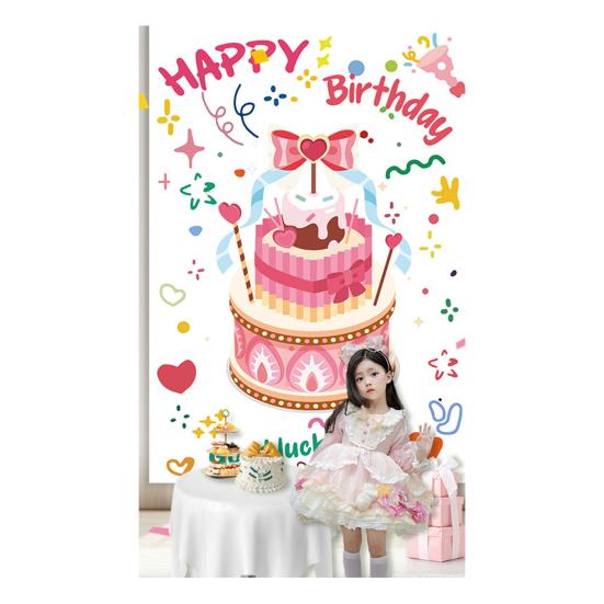 Happy Birthday Backdrop Decorations, Birthday Cake Pattern Hanging Background Sign for Boys Girls, Baby Shower, Birthday Party Supplies