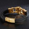 Punk Goth Lion Head Men's Bracelets & Bangles Braided Genuine Leather Man Bracelet Gold Color Stainless Steel Bike Chain Jewelry