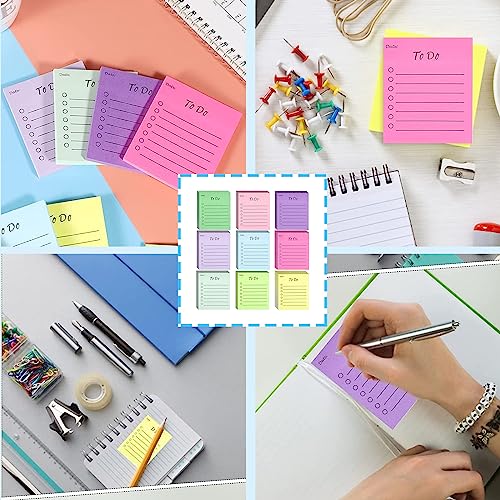 9 Packs Sticky Notes 3 X 3.5 Inches Lined Notepad 450 Sheets Assorted Colors Self Stick Notes for Planner Office School Supplies