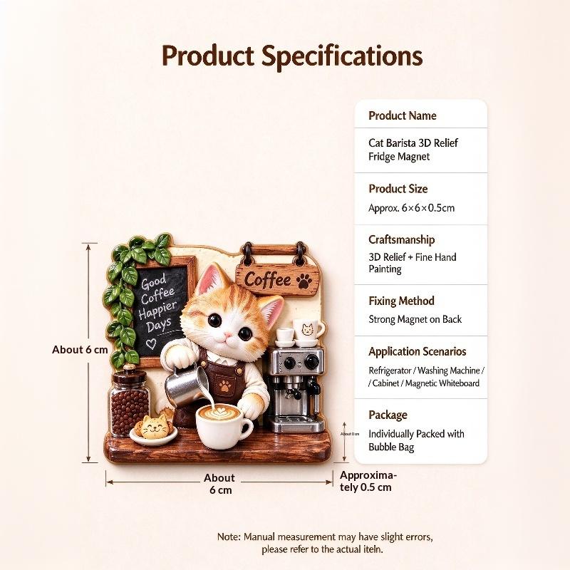Cute 3D Embossed Cat Barista Fridge Magnet Strong Magnetic Back Vivid Details For Kitchen Decor Cat Lover Gifts