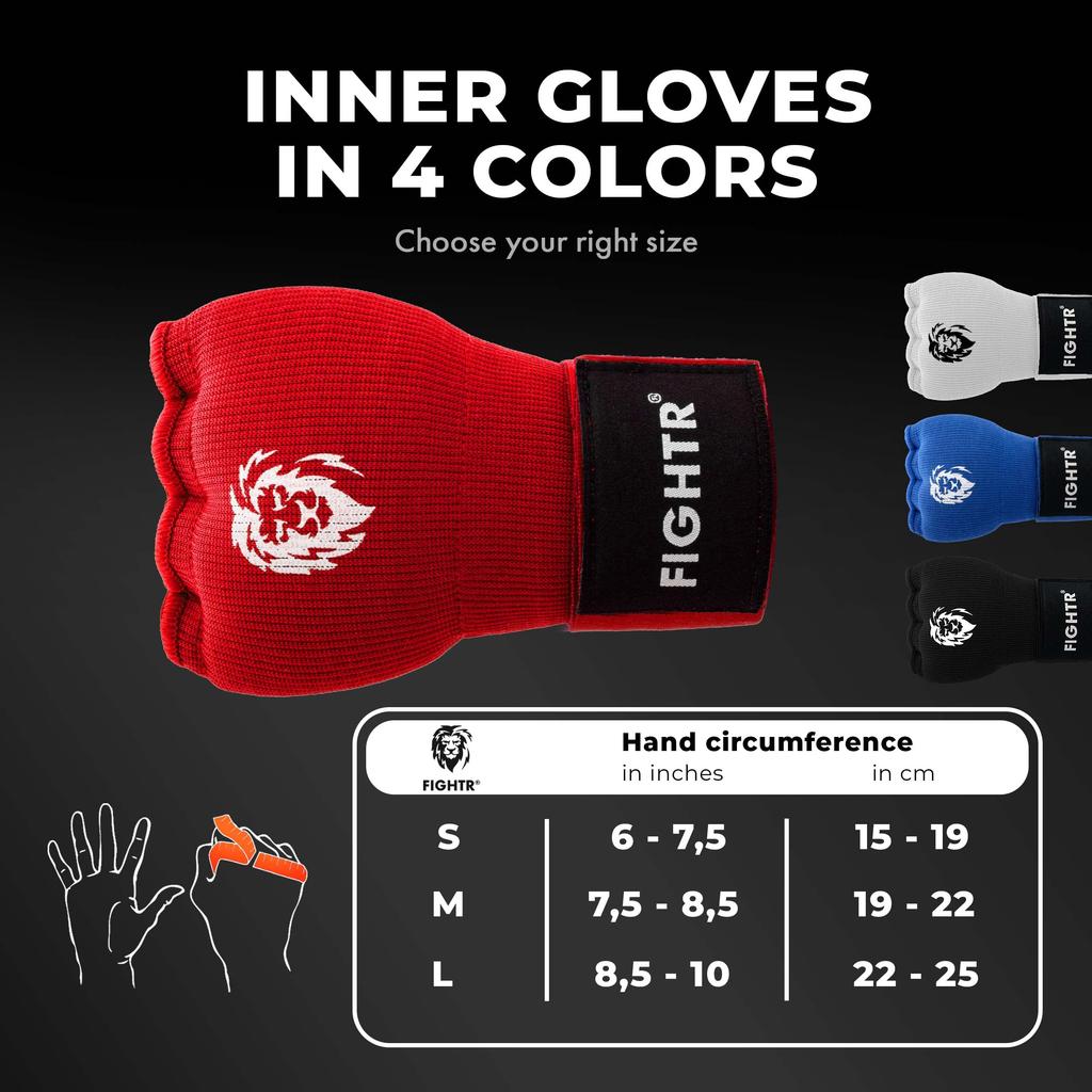 Premium Gel Inner Quick Wrapping for Muay and Martial with Long Wrist Wraps FIGHTR® Gloves, Boxing, MMA, Thai, Arts, [Officially Imported] (Large,