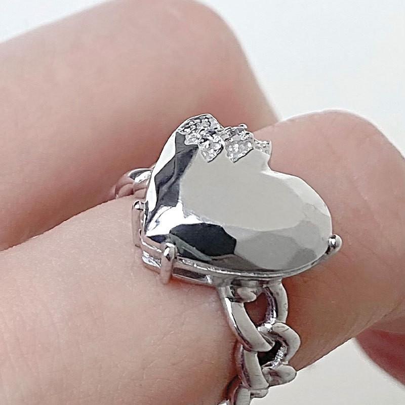 Elegant Korean Style Adjustable Heart Shaped Ring With Geometric Design For Women