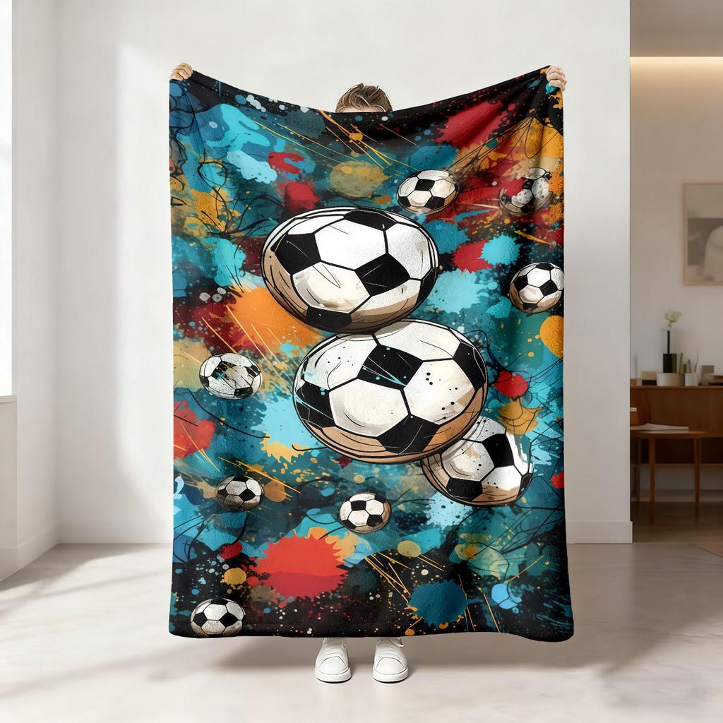 1pc Football Printed Flannel Blanket In Various Sizes, Soft And Casual Nap Blanket, Machine Washable