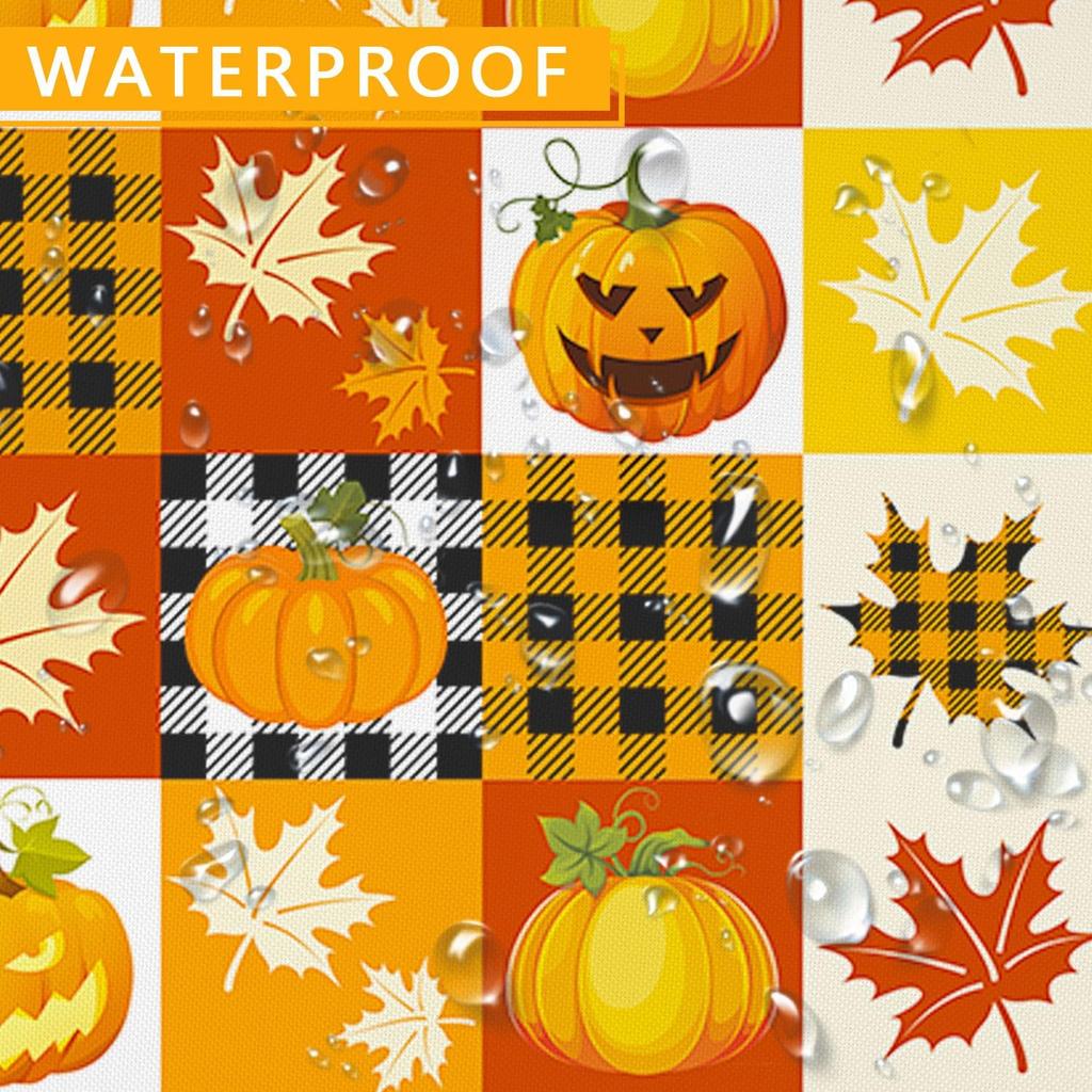 Fall Maple Leaves Pumpkin Checkered Waterproof Tablecloth Table Decor Reusable Kitchen Dining Tablecloth Halloween Decorations