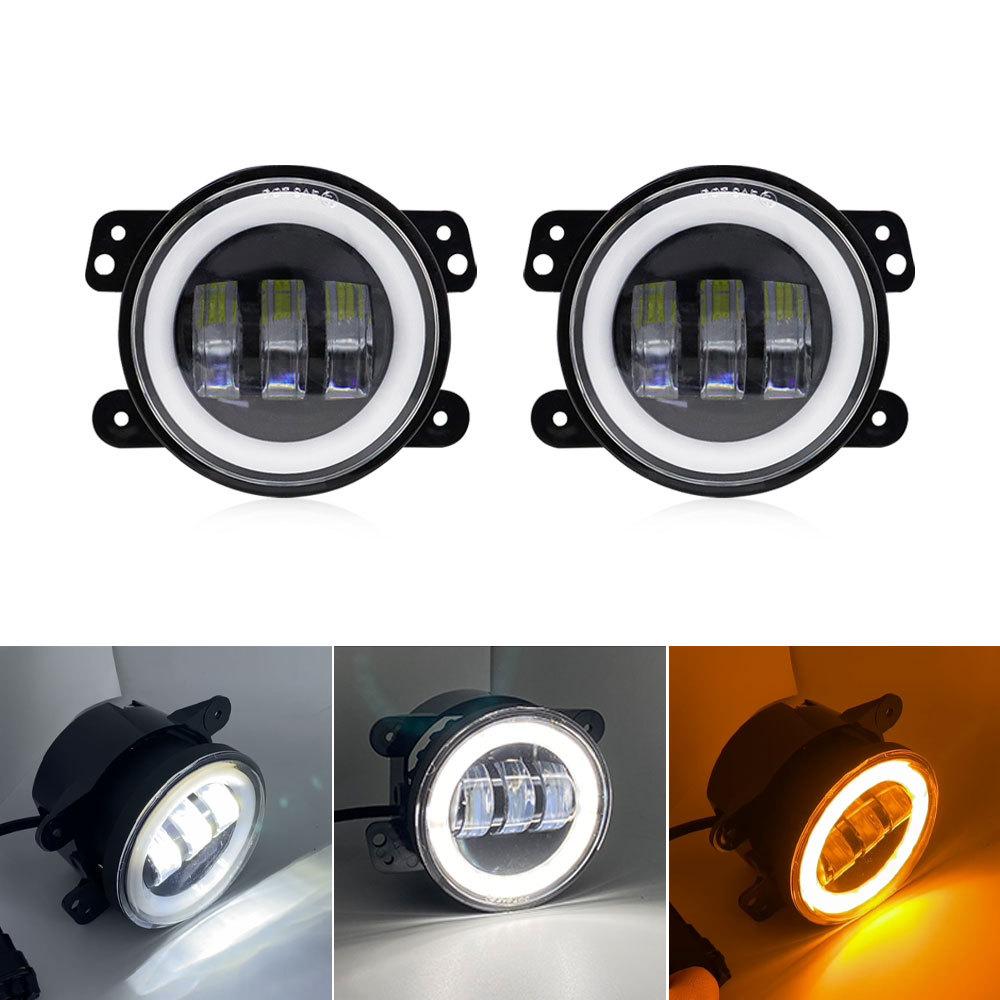 4 inch Car LED Headlight 30W LED Fog Light With White Halo Ring DRL Angel Eyes Light For Jeep Wrangler JK Dodge Off-Road