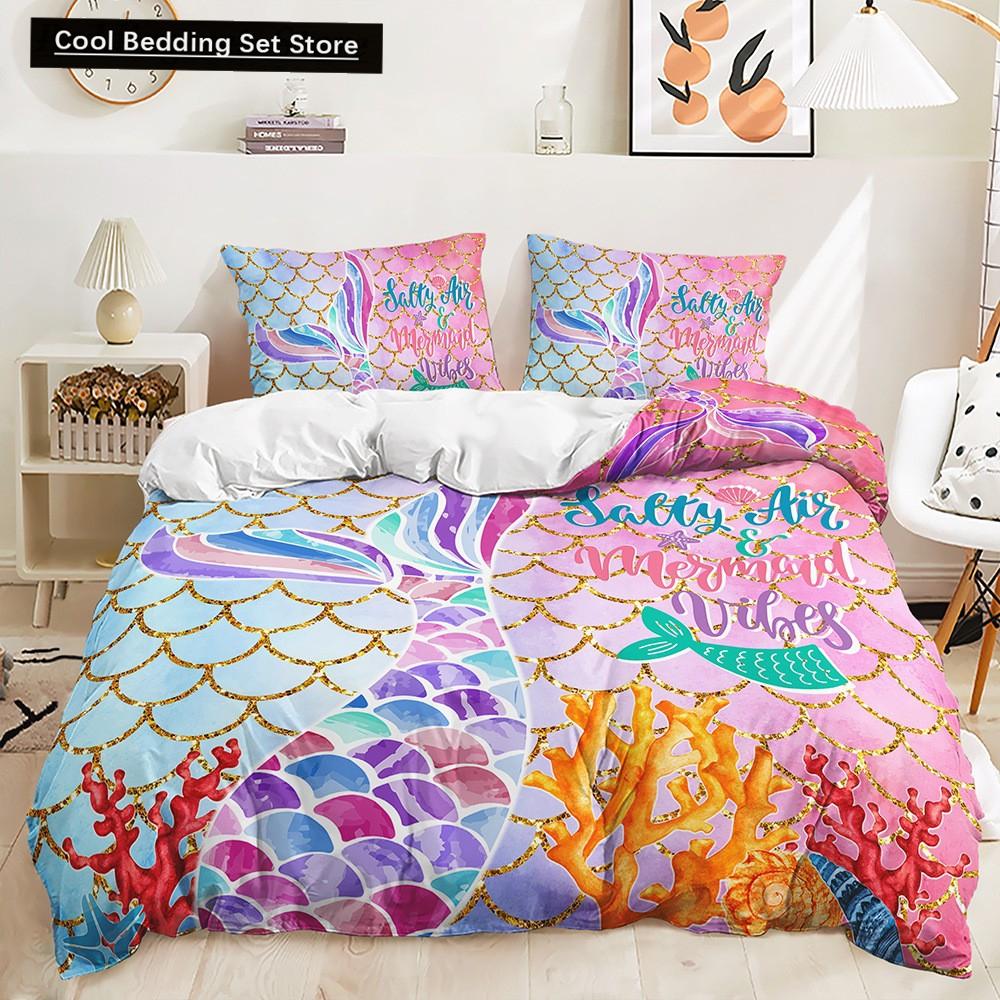 Beautiful Rainbow Mermaid Bedding Set Polyester Duvet Cover Set Single Full Twin Queen Comforter Sets for Girls Women Bed Linen
