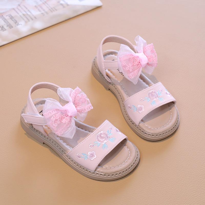 

Kids Sandals for Girls Summer New Chinese Style Children Causal Embroidery Flat Sandals Fashion Sweet Princess Hanfu Dress Shoes 23 розовый