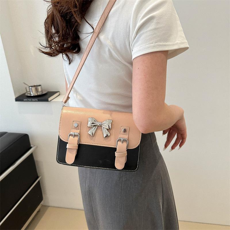 2025 new women's bag bow shoulder bag messenger bag underarm bag candy color fashion square