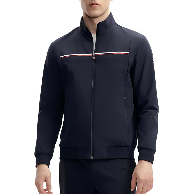 Fila Chaqueta Casual de Punto de Manga Larga con Cuello Mao de Color Sólido para Hombre Azul Oscuro F11M411503F-NV