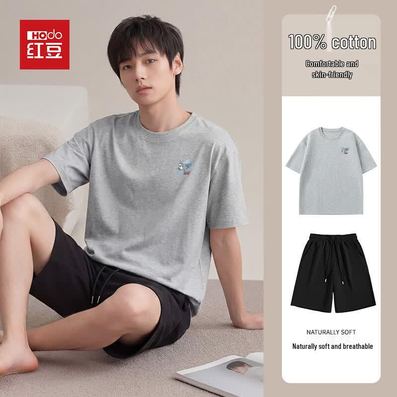 Hodo Men's Pure Cotton Short Sleeve T-Shirt & Shorts Set