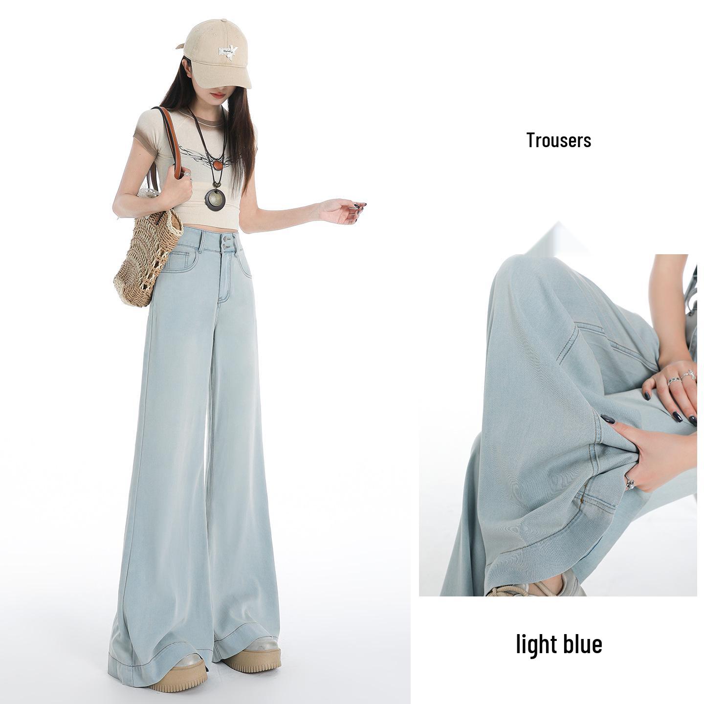 

Women s Light Tencel Flare Jeans - High-Waisted, Loose, Drapey Ice Silk, Wide-Leg, Floor-Length Jeans for Summer 2026 2XL (suggested 67-73 kg)