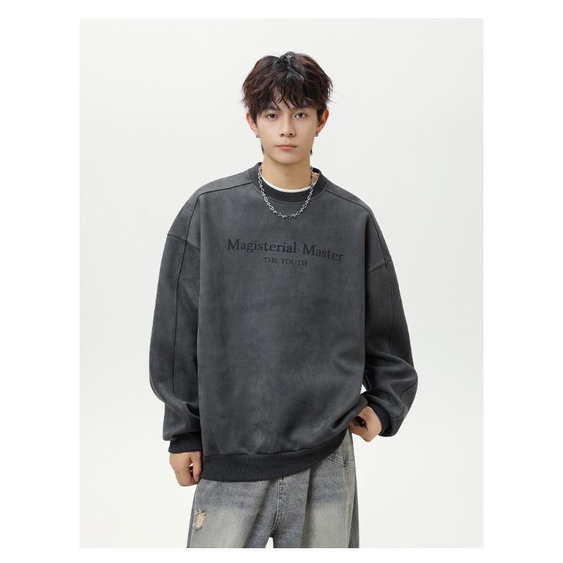 Men S Vintage Crew Neck Pullover Sweatshirt American Letter Print Casual
