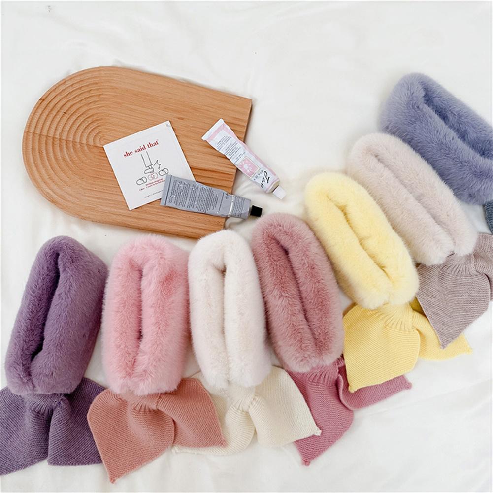 Children's Scarf Solid Color Bow Warm Plush Bib For Autumn Winter