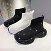 Fashion 2024 New Water Diamond High-top Sports Shoes for Women with Elastic Socks Boots and Spongy Breathable Casual Elevated Shoes