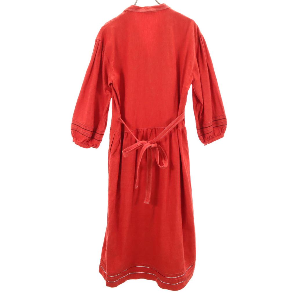 PINK HOUSE Long Sleeve Open Collar Nylon Long Dress Red Series Women Used