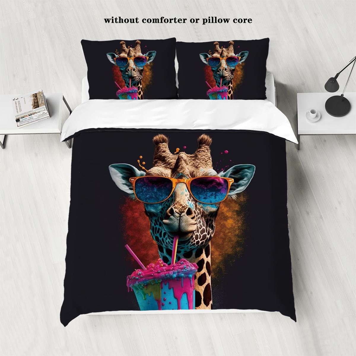 

Комплект пододеяльника из трех частей с принтом в виде скалистого животного, жирафа и кошки (1 пододеяльник+2 наволочки, без наполнителя) комплект постельного белья 135x200cm-EU-Single