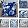 Ethnic Style Blue Floral Cushion Cover Soft Plush Fabric DoubleSided Printed Sofa Cushion Cover for All Seasons Home Decor Gift