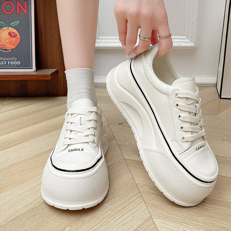 European Leather Muffin Thick Baseplate Shoes Women's 2025 Summer New Little White Shoes Breathable Versatile Height Increase Casual Shoes