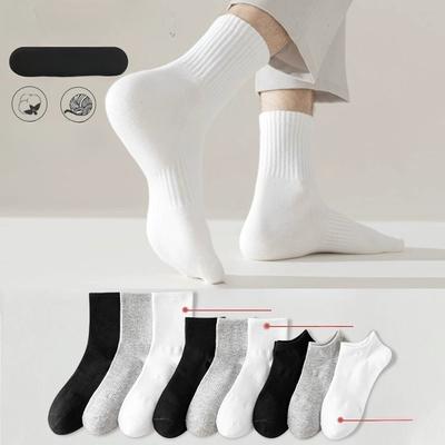 5 Paar Socken Herren Anti-Geruch und Schweißabsorbierend Frühling und Sommer Baumwolle Sportliche Mittelhohe Socken Dünn Einfarbig Kurz Damen Bootssocken