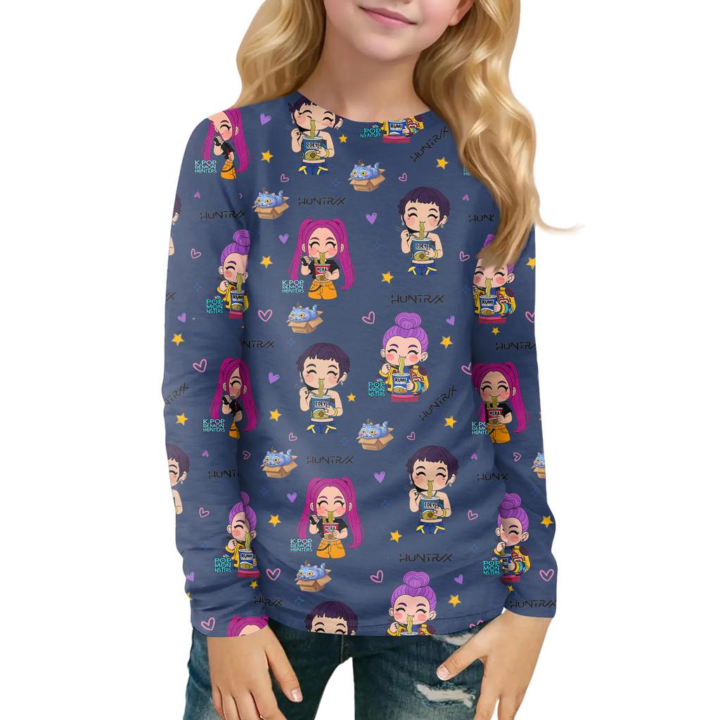 Children's Witch Printed Long Sleeved Round Neck Top With Floral Print For Daily Casual T-shirt
