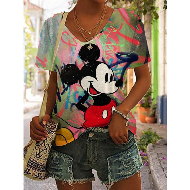 New T Shirts Fashion Disney Mickey Minnie Mouse Print T-shirt Women Trend Female Tops Cute Tees Colorful Streetwear T-shirts