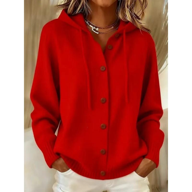Womens Knit Hooded Cardigan Sweater 2026