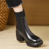 Retro thick-soled thick-heeled sleeve round-headed short boots for women's 2025 autumn and winter new waterproof mid-heel soft-soled boots