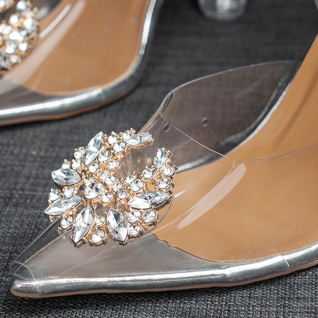 Women's 2025 Plus-Size Transparent PVC Rhinestone Pointed-Toe Heels
