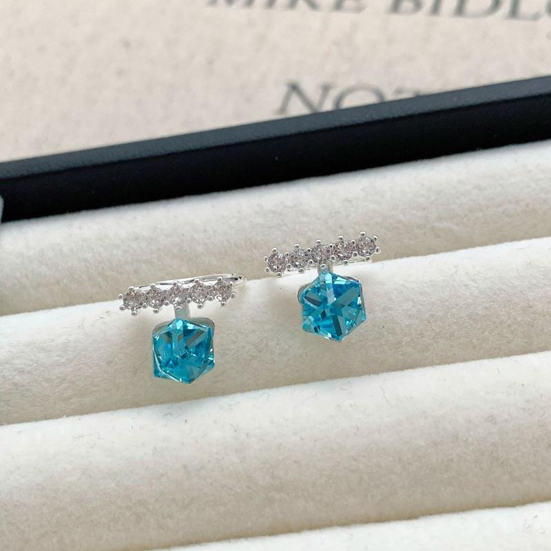 Shiny Blue Zircon Adjustable Non Piercing C Shape Rhinestone Clip Earrings For Women Daily Party Banquet