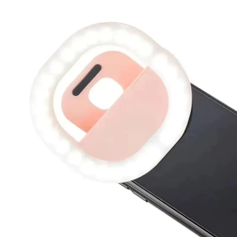 Mini Selfie Ring Light USB Portable Clip-on Led Phone Fill Light for 3-level Brightness Dimmable for Live Stream Selfie Makes up
