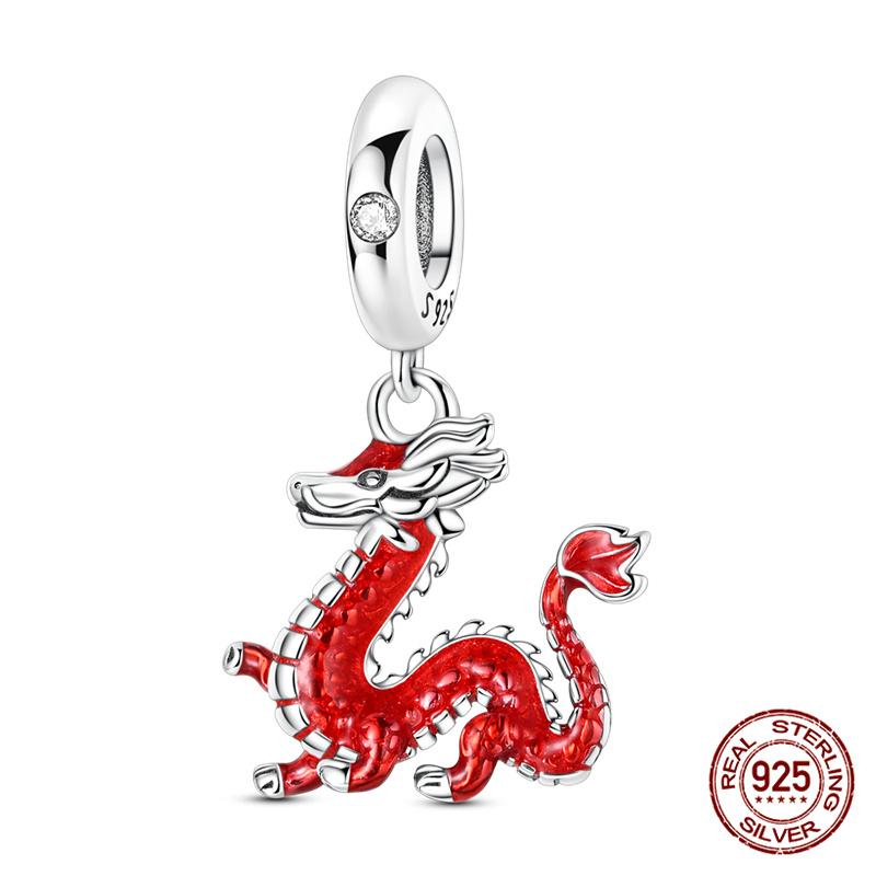 New Boys And Girls Bead Red Dragon Charms Plata De Ley Fit Original Bracelet Diy Jewelry Making Women'S New Year Gift