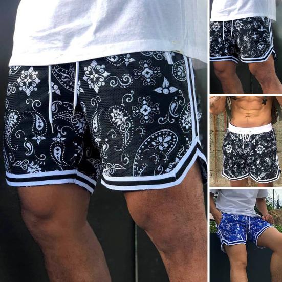 

Мужские летние шорты с эластичной резинкой на талии и шнурком контрастного цвета, с открытой сеткой, мягкие дышащие карманы, спортивные шорты для бега с принтом
