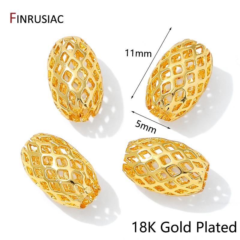 14K/18K Gold Plated Hollow Spacer Beads,Separator For Beads,Brass Oval Loose Beads DIY Needlework Bracelet Making Accessories