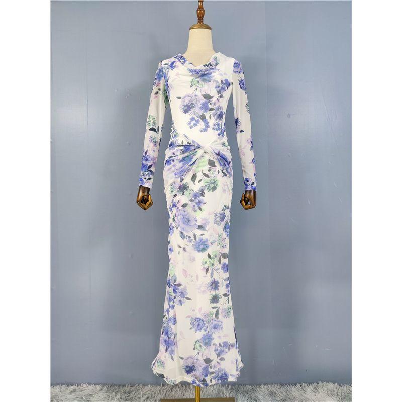 Export Single French Fashion Sexy Sexy Swing Collar Unique Exquisite Printed Mesh New Chinese Style Silm Dress Female