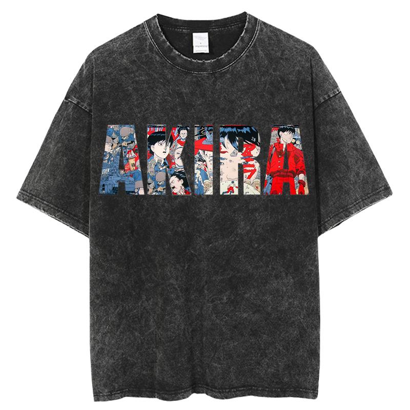 Vintage  Wash  T-shirt  Do  Old Japanese  Anime  Akira  Street  Casual  Short  Sleeve Harajuku  Cotton Neutral Top Fashion
