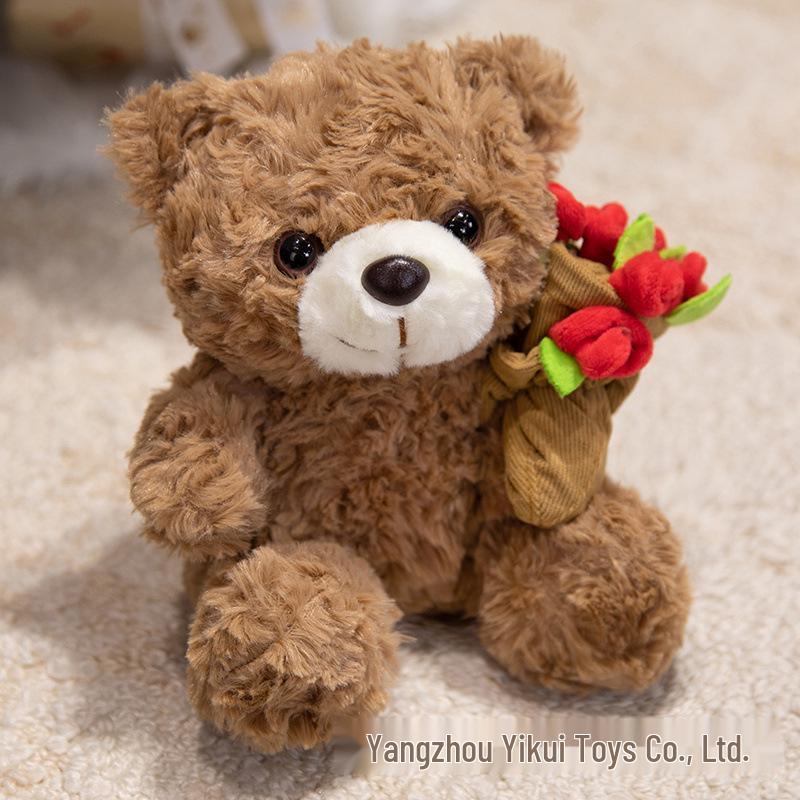 Holiday Gift Plush Teddy Bear with Valentine’s Day Rose Bouquet - Christmas & Graduation Celebration
