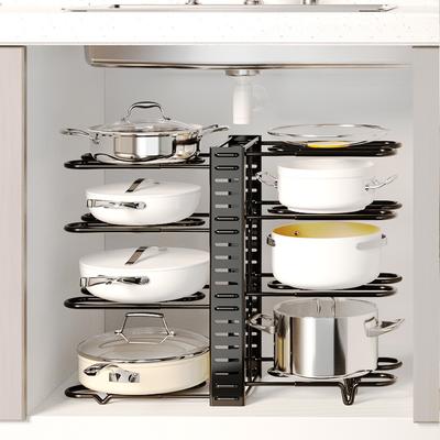 Non Punching Multifunctional Kitchen Storage Rack Iron Pot Storage Rack Multi-layer Adjustable Pot Cover Rack