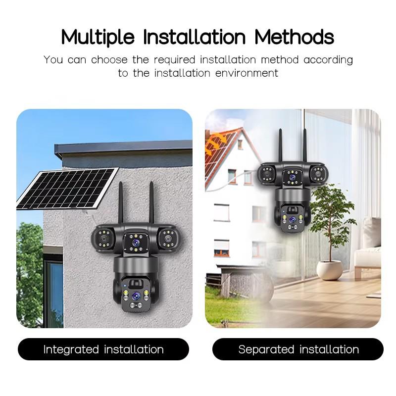 V380pro Solar Wireless HD 9MP 4G Home Camera with Three Lenses
