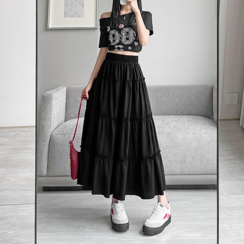 

Korean Style Puffy White A-Line Skirt for Women - High Waist, Mid-Length, Spring/Summer 2025 Small чёрный