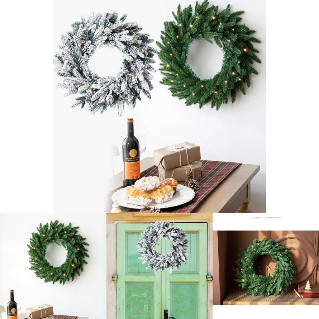 New Christmas Wreath Door Hanging 50/60cm Green Pe Mixed Leaf Snowflake Decor