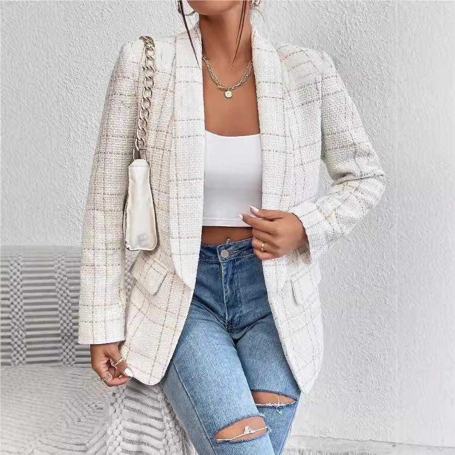 

European and American Plaid Long-Sleeve Lapel Suit Coat Large темно-синий