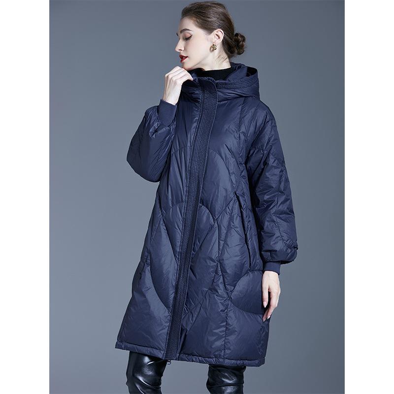 Autumn and winter fashion quality cold and warm loose temperament versatile simple medium and long hooded down jacket women