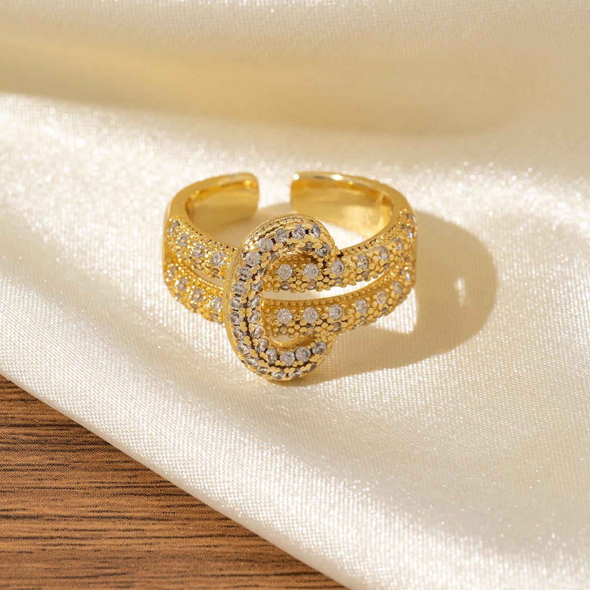 

Европейское и американское кольцо с открытой шинкой, покрытое 18-каратным золотом и цирконом - Женский хип-хоп дизайн Adjustable золотой